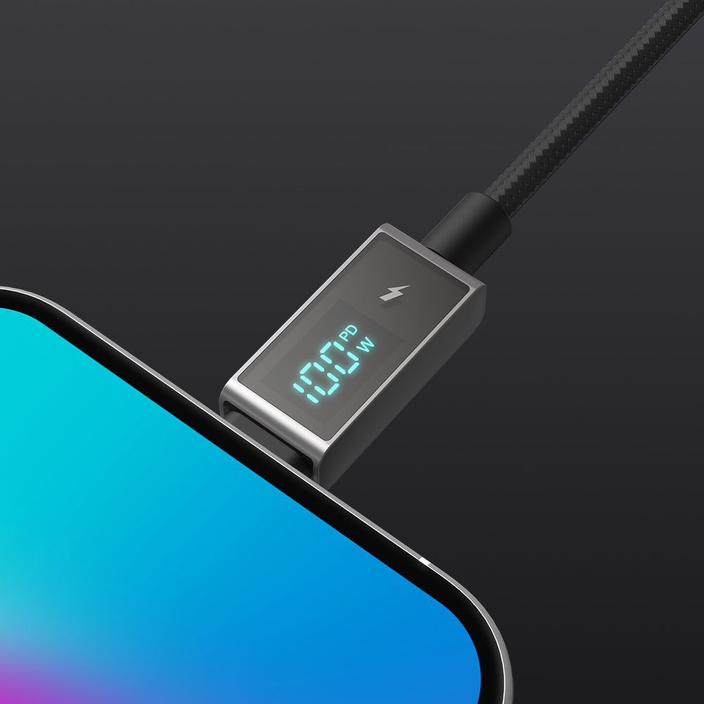 Built-in glass LED screen shows real-time charging wattage for instant device power status. 
