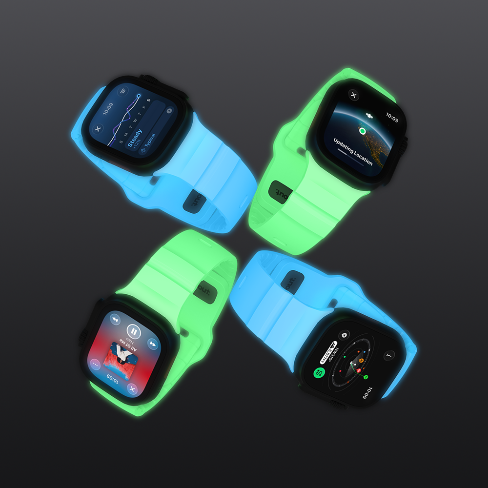 Combines glow-in-the-dark options (Aura White glows green, Ice Blue glows blue) with a smooth matte texture. It offers a minimal look by day and a bold, sporty style that shines after dark.