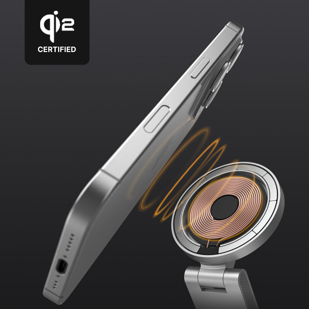 Equipped with Qi2 certification,
this wireless charger delivers ultra-fast 15W charging 
for MagSafe-compatible iPhones. This ensures not only a
faster charge but also a safer and more reliable charging experience for your devices.