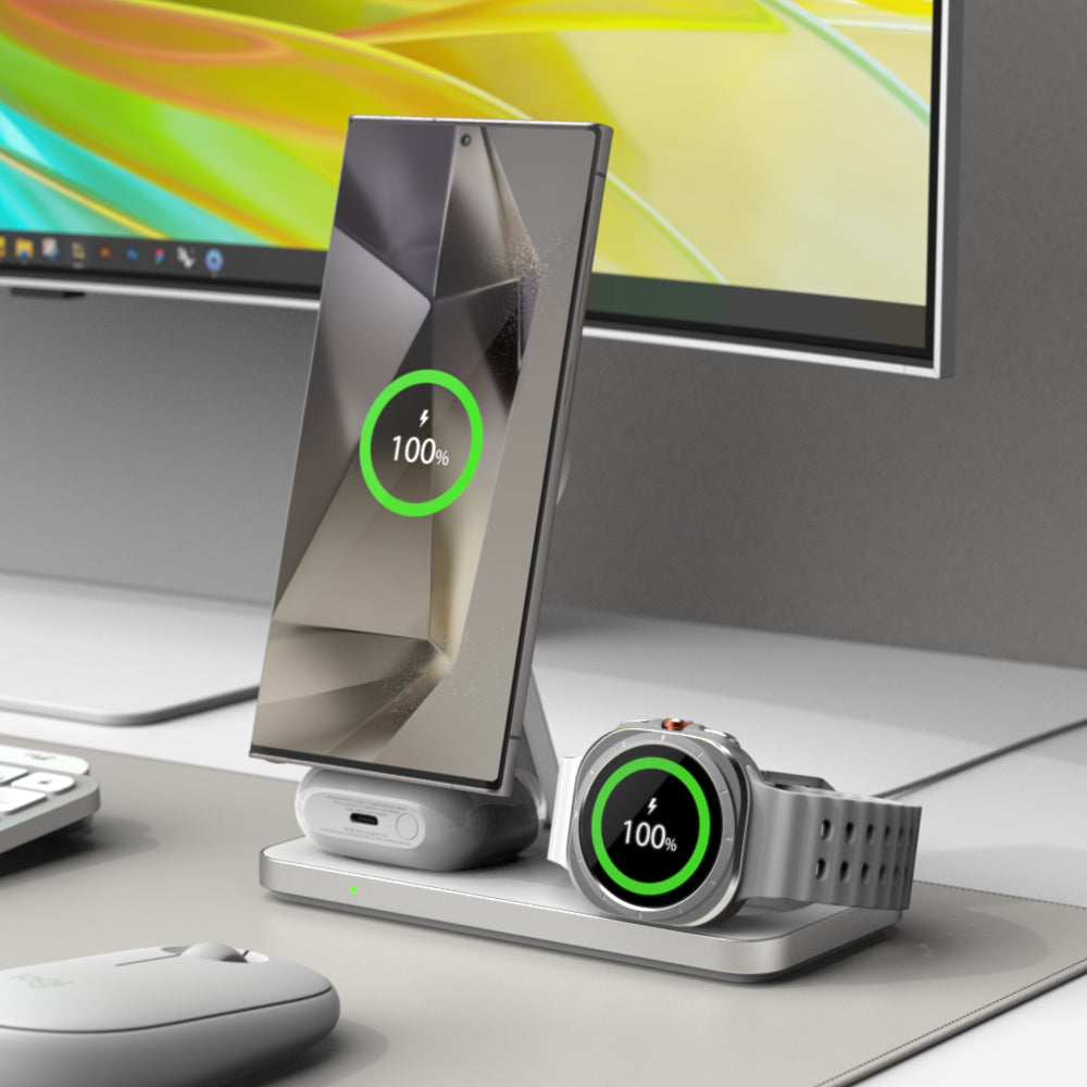 Constructed with a weighted metal base and anti-slip bottom pads, this charger remains stable during use. The sturdy design ensures you can easily remove your devices with one hand without the charger tipping over.