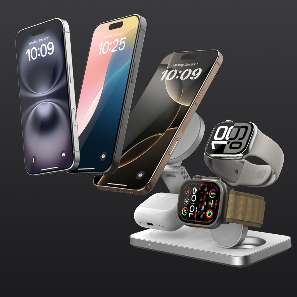 This charger supports MagSafe-compatible iPhones (iPhone 12 and newer), Apple Watch Series 2 to Ultra 2, and AirPods with wireless charging cases. It’s the perfect companion for Apple users who want a seamless charging experience.
