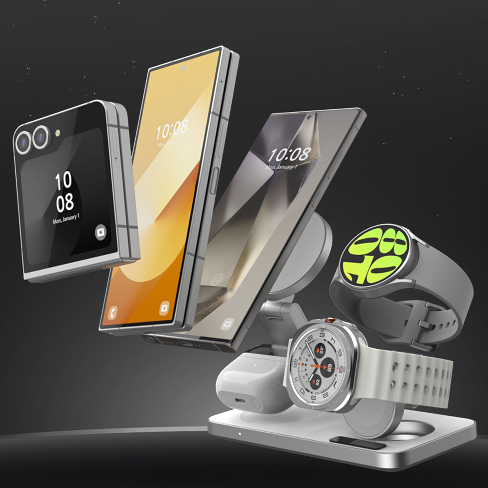 This charger supports Samsung Galaxy Smartphones with magnetic ring cases or attached magnetic rings, Galaxy Watch (including the latest Galaxy Watch6 series), and Galaxy Buds with wireless charging capabilities. It’s the perfect companion for Samsung users seeking a seamless charging experience.