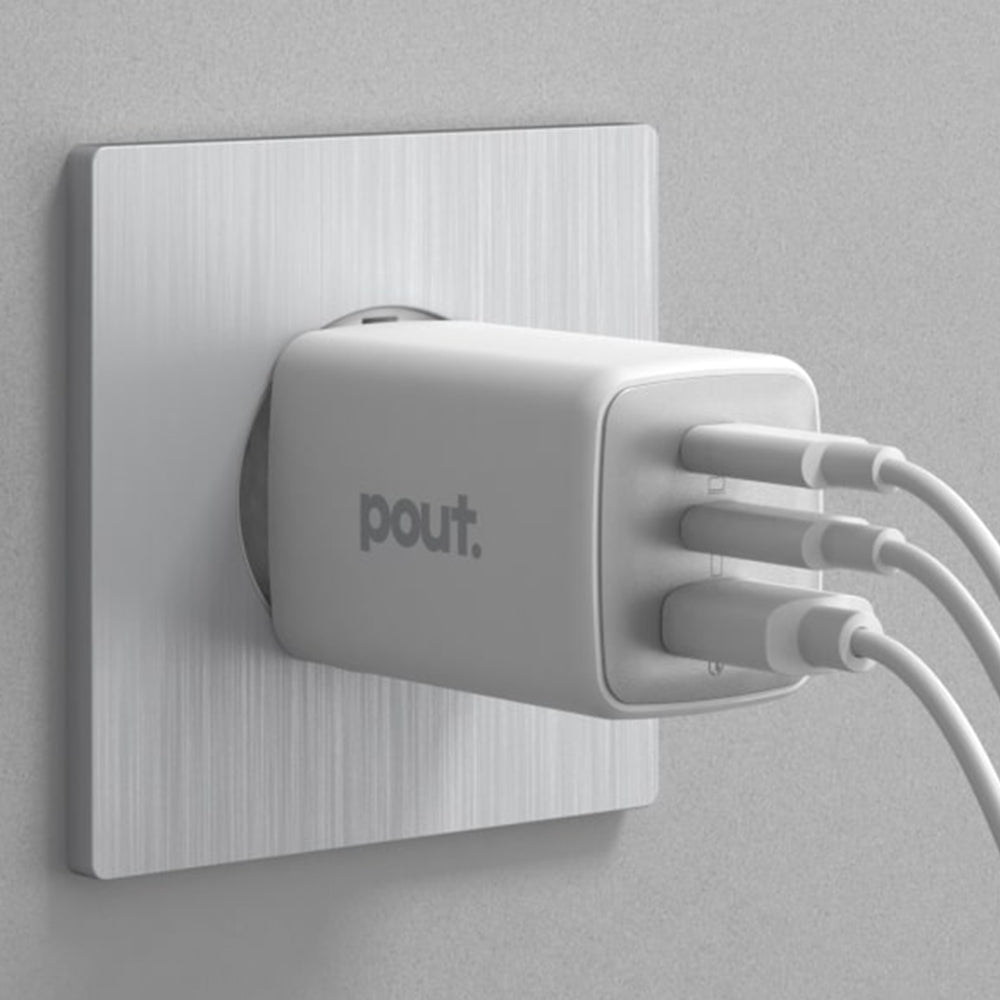 65W charger with Dual USB-C and USB-A for fast device charging. 