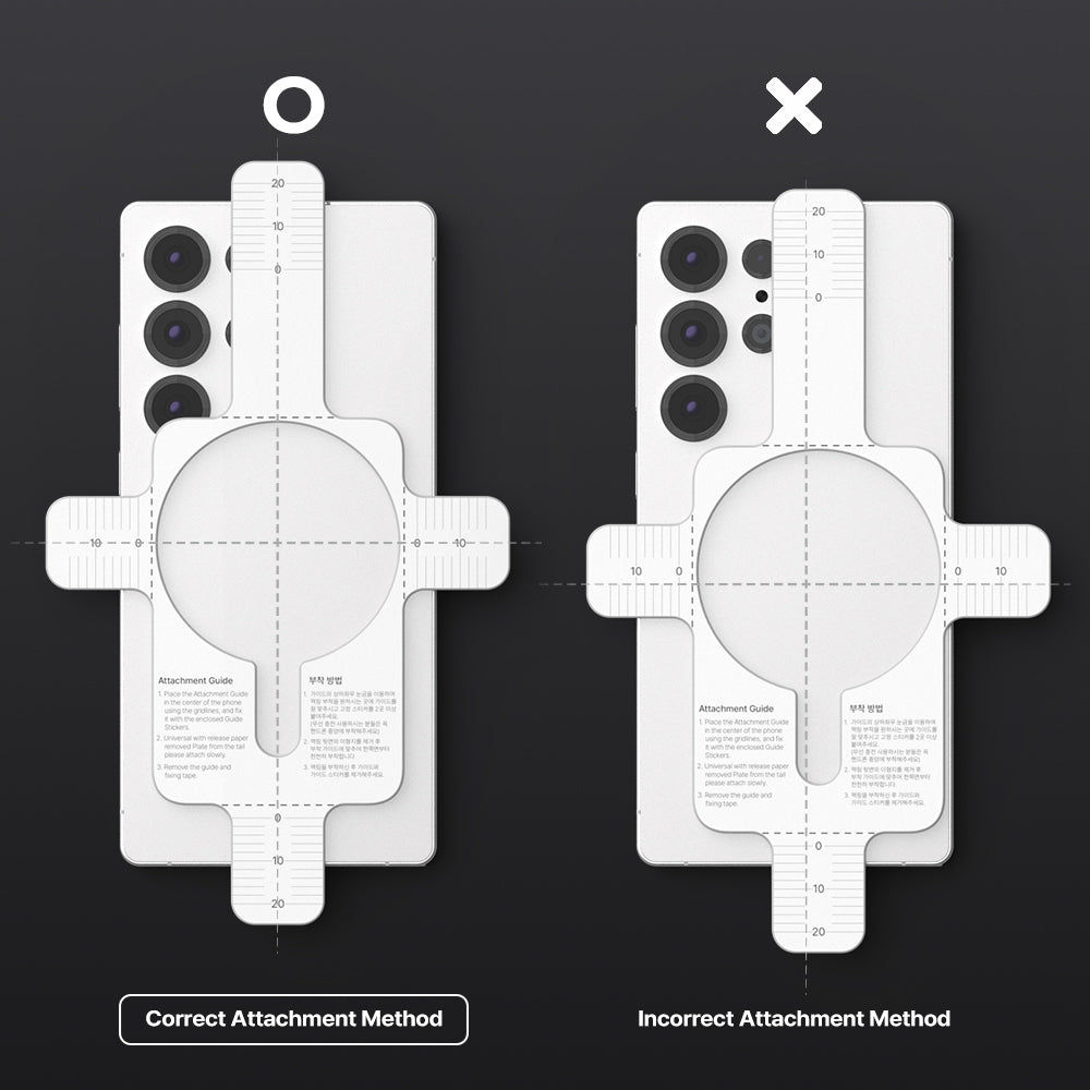 Please attach the guide to the center of the phone,
even if it overlaps with the camera area.
