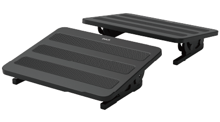 Model:  POUT-04601-DB
Size: W380 x L300 x H80 mm 
Weight: 2.27kg
Material: Steel, Plastic
Max Load: 20kg 
Multi Angle Adjustment :-20˚~+20˚ 
Key Features and Benefits of the Product : Footrest for placement under a desk offers enhanced comfort when working. Elevates feet and legs, promoting better alignment, posture, and ergonomics. Increases Circulation, Relieves Back Pain, & Improves Posture. Textured surface creates a massaging effect on soles of bare or socked feet. Free-floating platform tilts back and forth for leg stretches and increased circulation. Safe for use with Shoe/boots made of almost any material